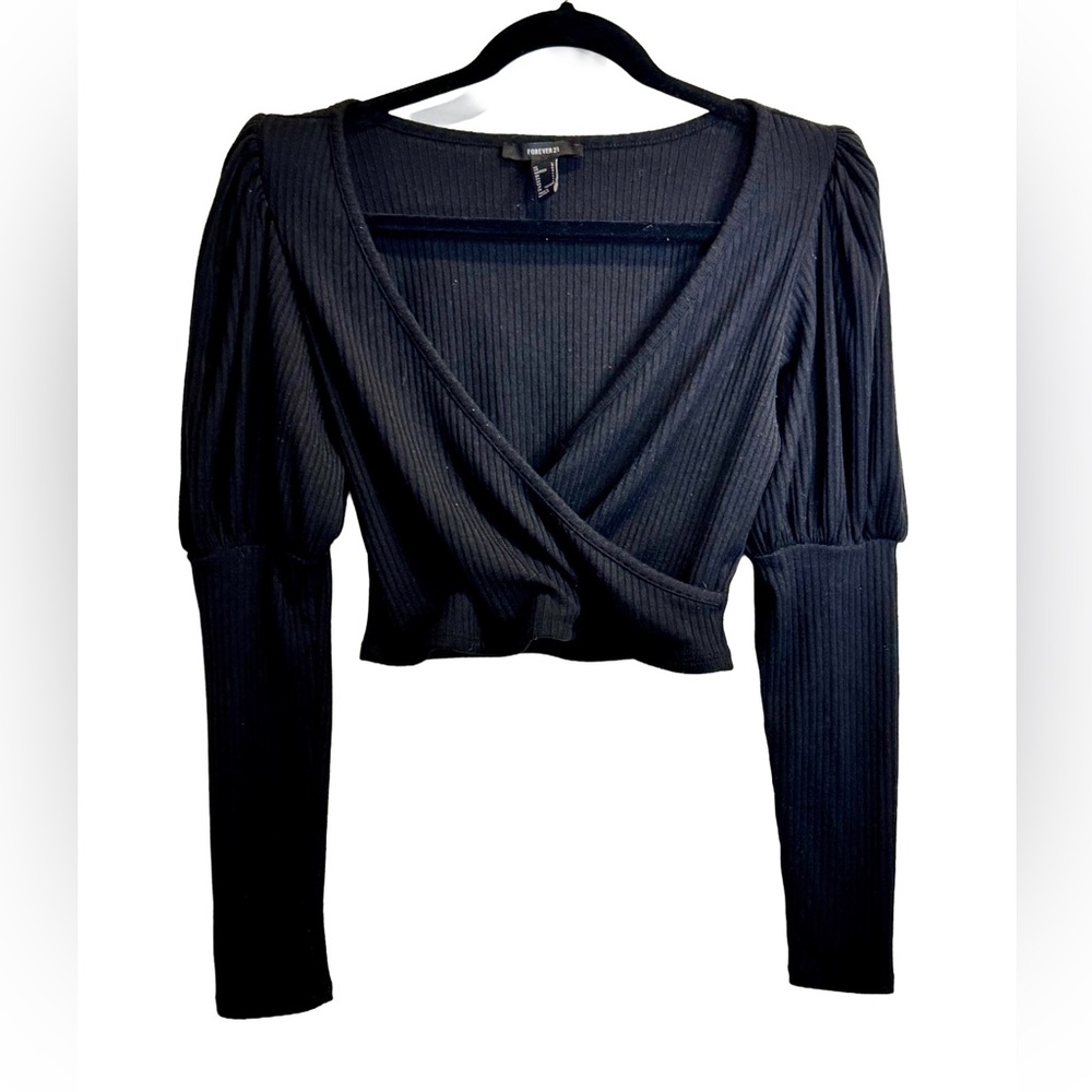 FOREVER 21 | Ribbed | Wrap Front | Long Sleeve | Cropped Top